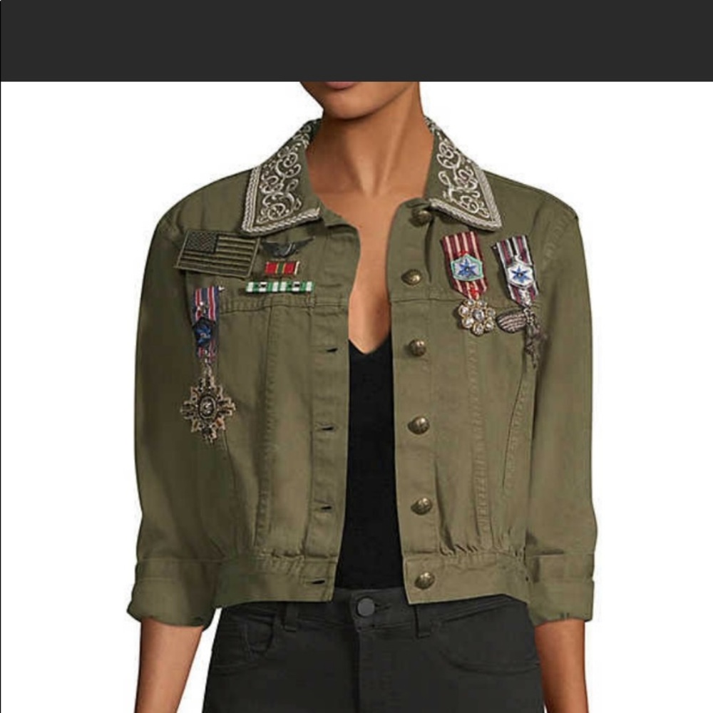Alice+Olivia Army Green crop jacket with pins